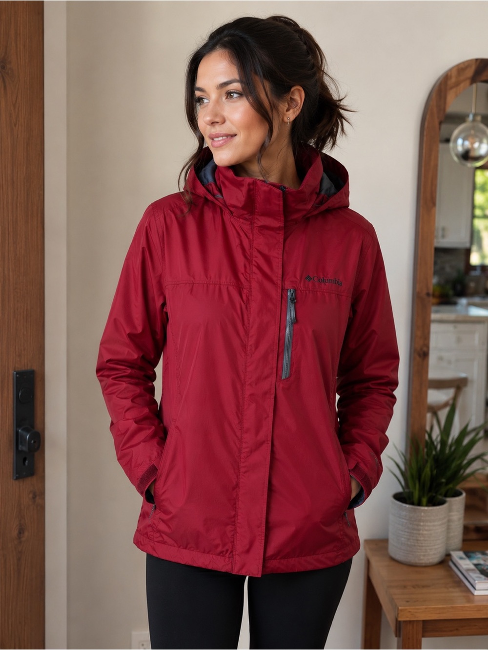 Columbia Omni-Tech Deep Red Hooded Rain Jacket | Women’s Small